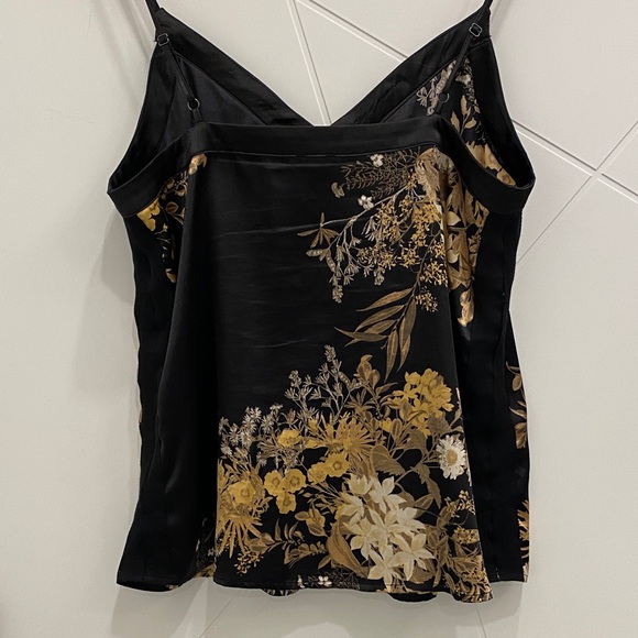 Black Satin Camisole Gold Floral Print Tank Top Luxe Y2K Sz S/M - Picture 7 of 11